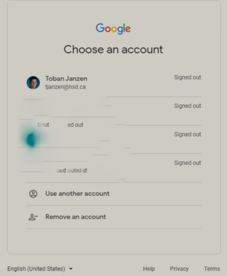 Choose account screen