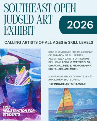 Southeast Open Judged Art Exhibit calling artists of all ages and skill levels. Submit your application by January 23. 